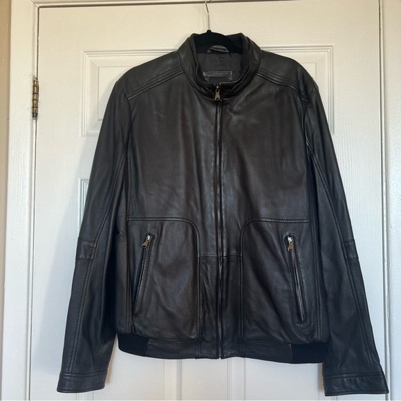 Boss Men's Black Leather Jacket